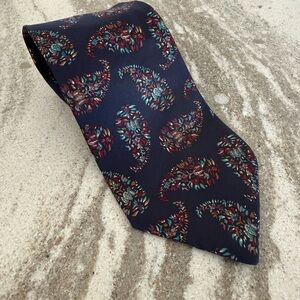Christian Dior Navy 100% Silk Paisley Men's Tie Made in USA vintage EUC